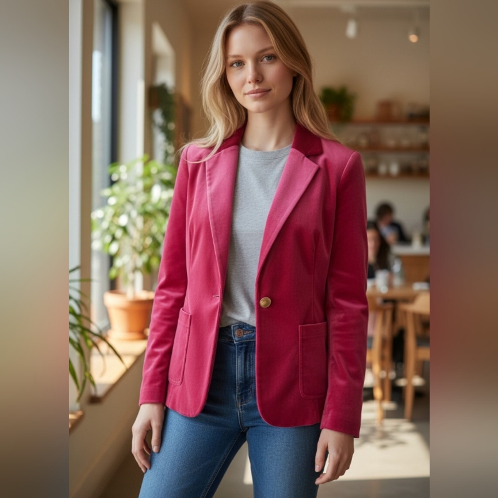 TOMMY HILFIGER Women's Pink Velvet SPRING JACKET SIZE 4